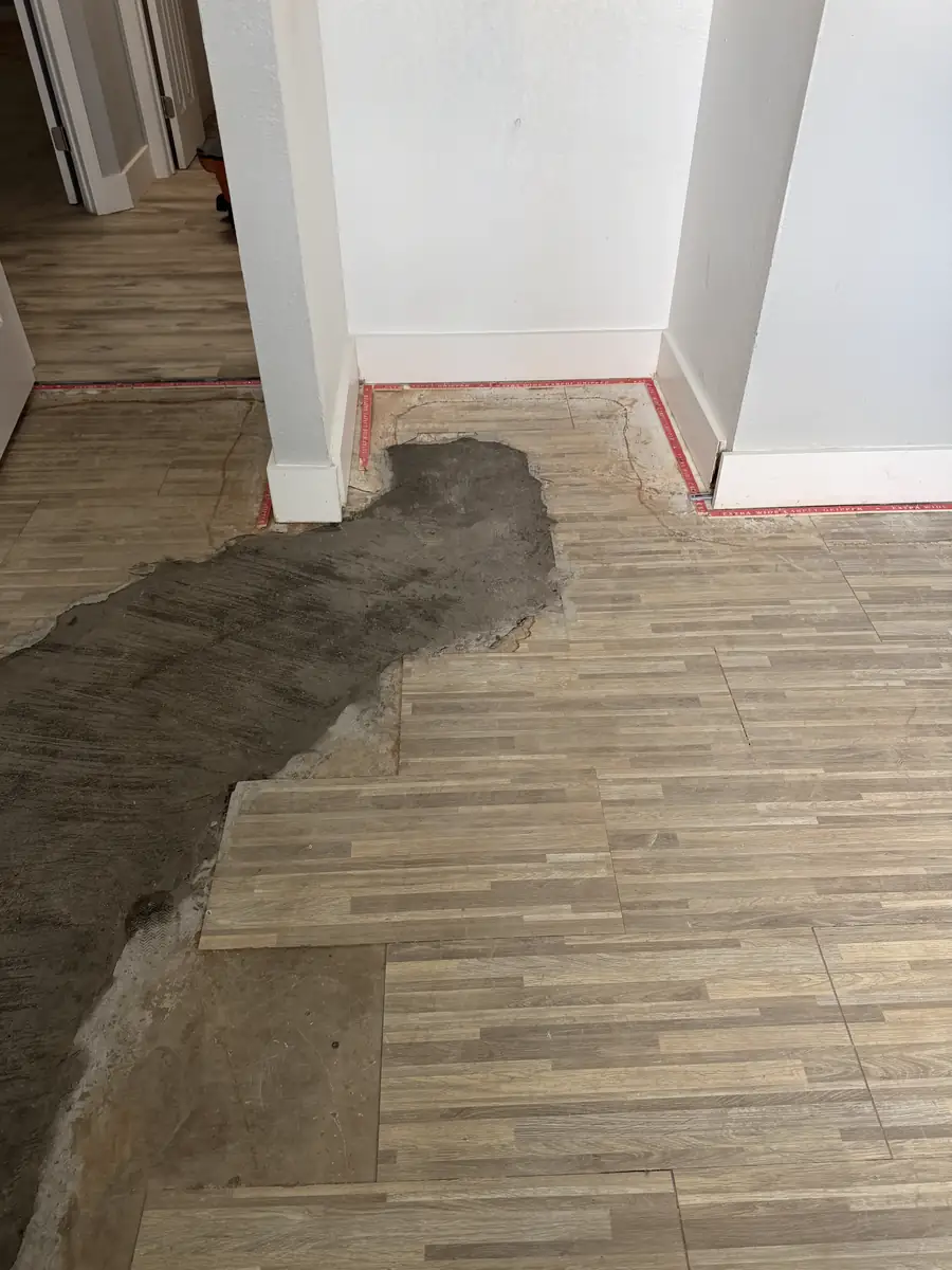 Hallway slab repair patched and ready for new flooring